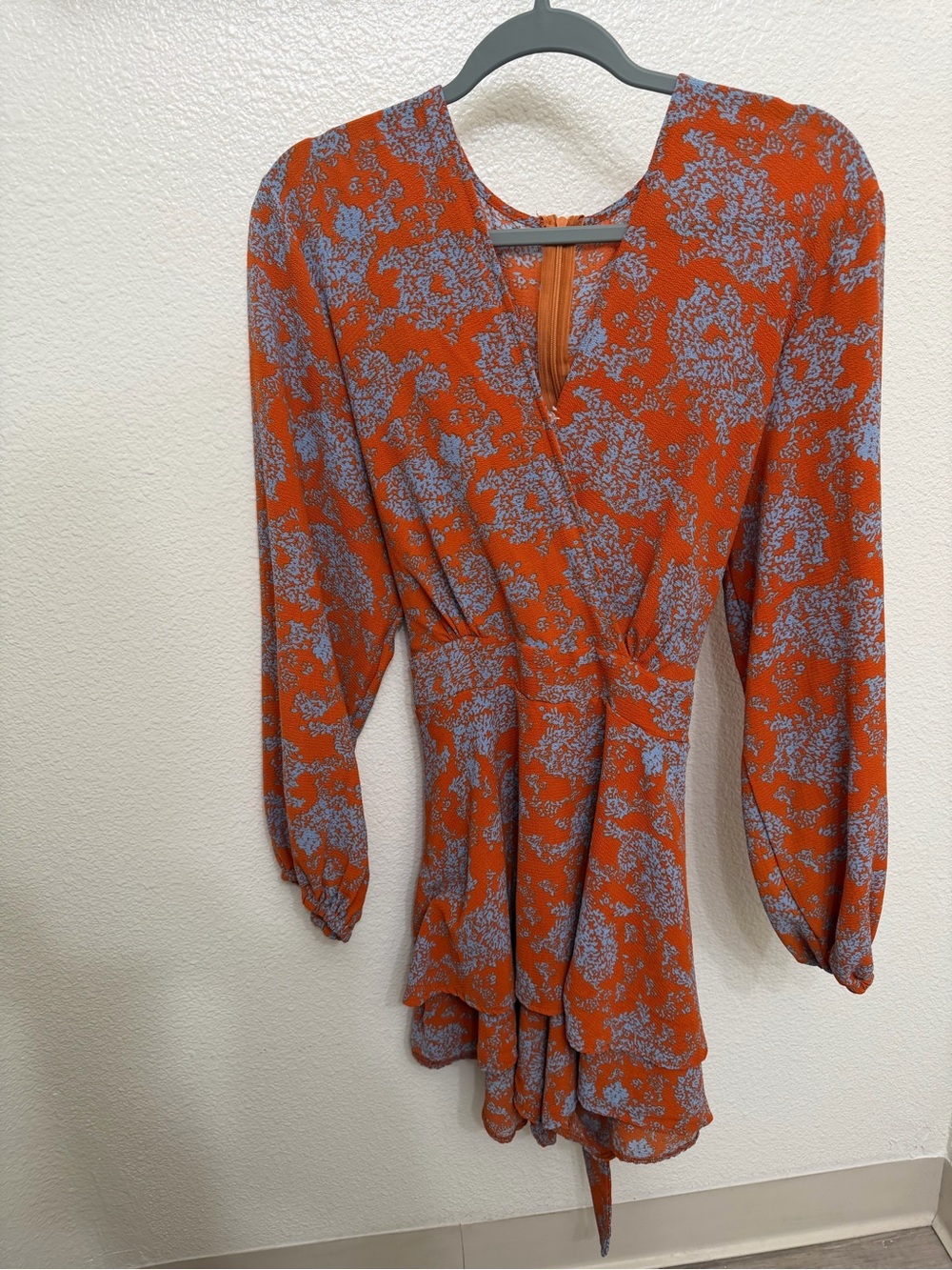 Amazon Essentials Orange Floral Print Surplice Romper